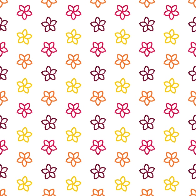 White seamless pattern with colorful outline flowers