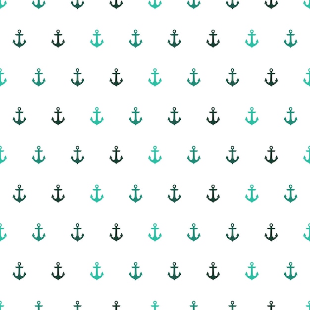 White seamless pattern with grenn  tiny anchors