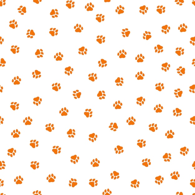 White seamless pattern with orange paws.