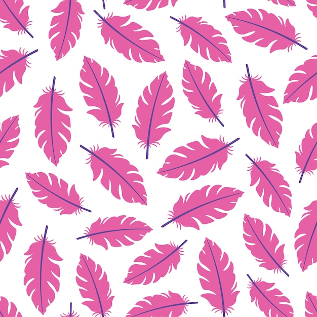 White seamless pattern with pink flamingo feathers.