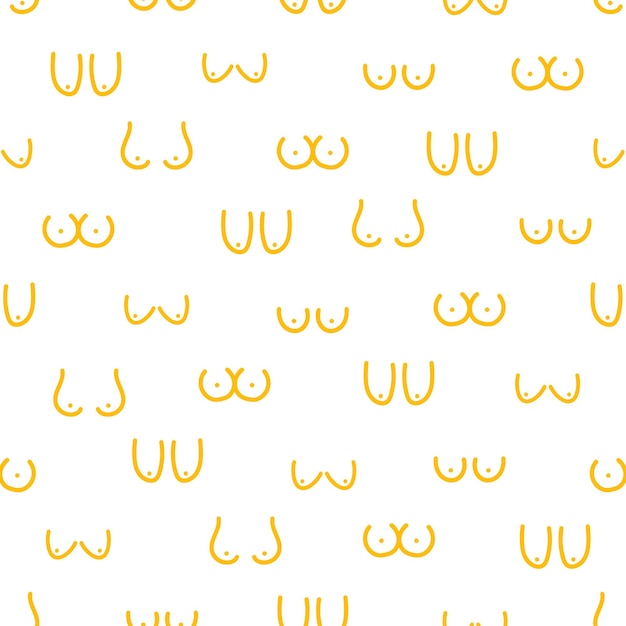 White seamless pattern with yellow doodle woman breast.