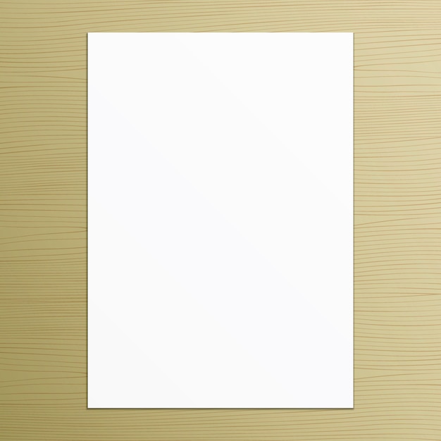 White sheet of paper lying on a wooden background Vector poster mockup for art or text placement