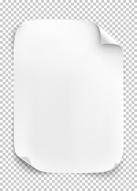 White sheet of paper on transparent background. 