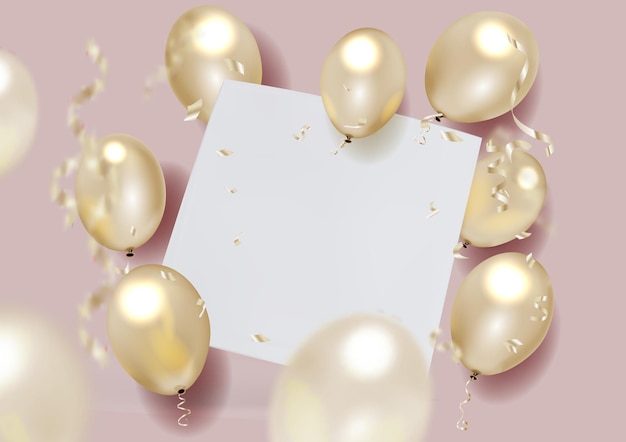 white sheet with air balloons and falling foil confetti