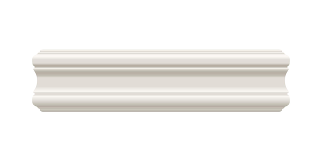 White skirting baseboard molding or ceiling crown isolated from background