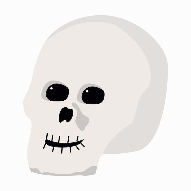 White skull handdrawn flat style icon vector illustration