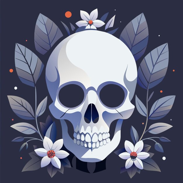 white skulls and flowers vector illustration flat 2