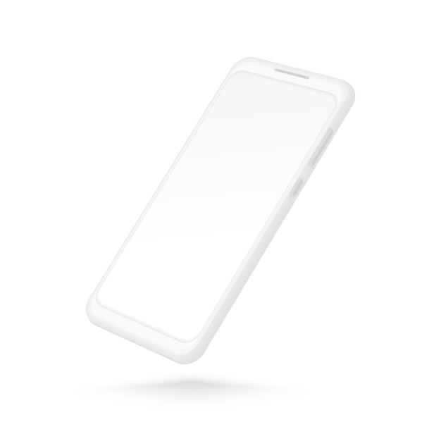 White smartphone. Realistic 3d cellphone with blank screen. modern phone template isolated on white background.