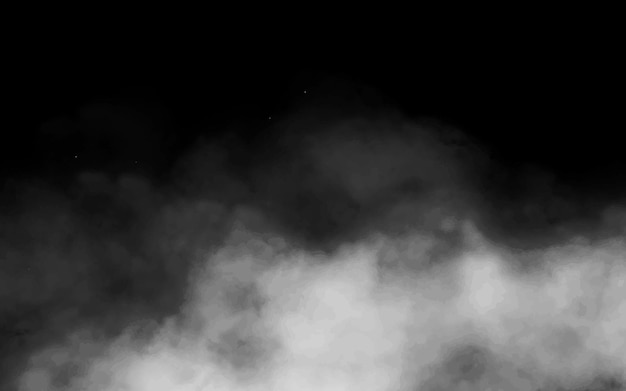 White smoke cloud with overlay effect on transparent black background Realistic border with fog vector illustration of smoky mist or toxic vapor on floor Meteorological phenomenon or condensation