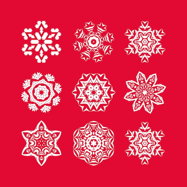 White snowflakes on red background Abstract art backdrop