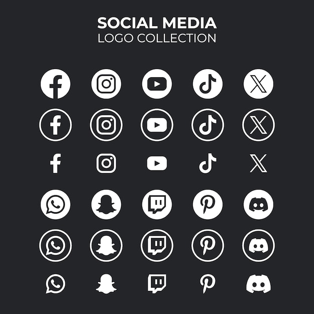 Vector white social media logos collection vector