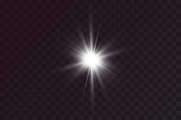 White sparkles.Bright star.Glow burst.Rays of the sun on a transparent background.