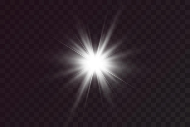 White sparkles.Bright star.Glow burst.Rays of the sun on a transparent background.