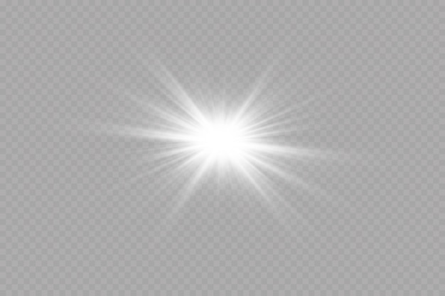 White sparkles.Bright star.Glow burst.Rays of the sun on a transparent background.