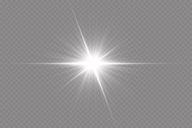 White sparkles.Bright star.Glow burst.Rays of the sun on a transparent background.