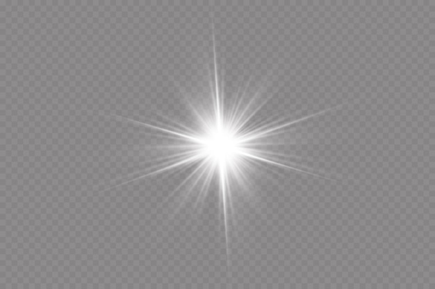 White sparkles.Bright star.Glow burst.Rays of the sun on a transparent background.