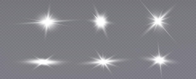 White sparklesBright starGlow burstRays of the sun on a transparent background