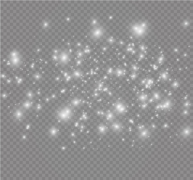 White sparks and golden stars glitter special light effect.  sparkles on transparent background. 