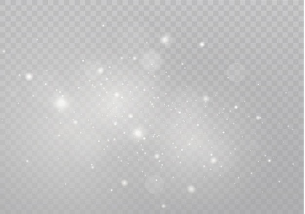 White sparks and golden stars glitter special light effect. sparkles on transparent background..