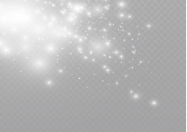 White sparks and golden stars glitter special light effect. sparkles on transparent background..