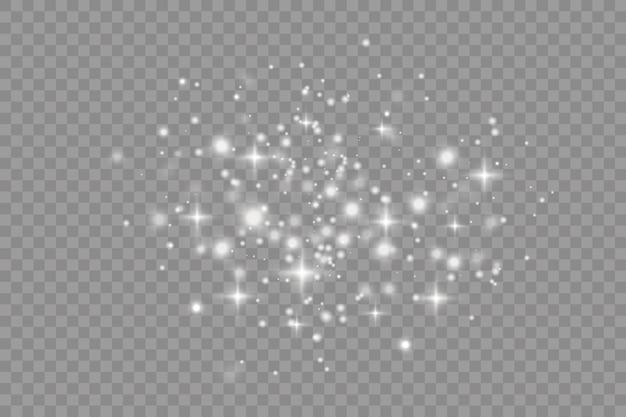 White sparks and golden stars glitter special light effect Vector sparkles on transparent background Christmas abstract pattern Sparkling magic dust particles