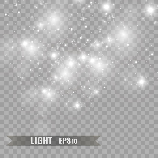 White sparks and golden stars glitter special light effect. Vector sparkles