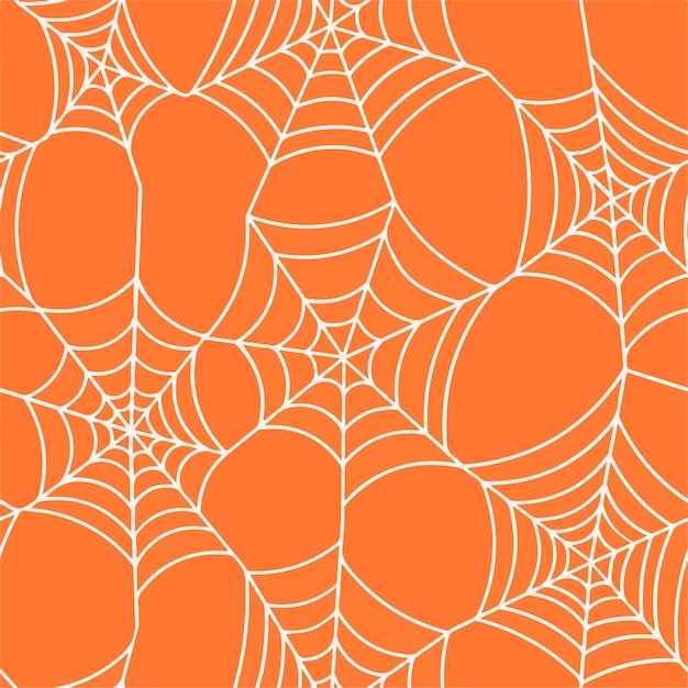 Vector white spider web on orange background halloween style pattern