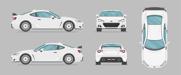 White sport car from different sides