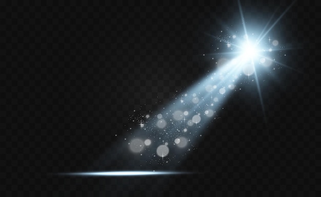 White stage with spotlights. Light with sparkles on a transparent background.