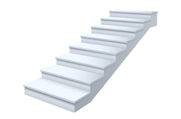 White staircase for interior or exterior design. Upwards ladder steps or stairs isolated