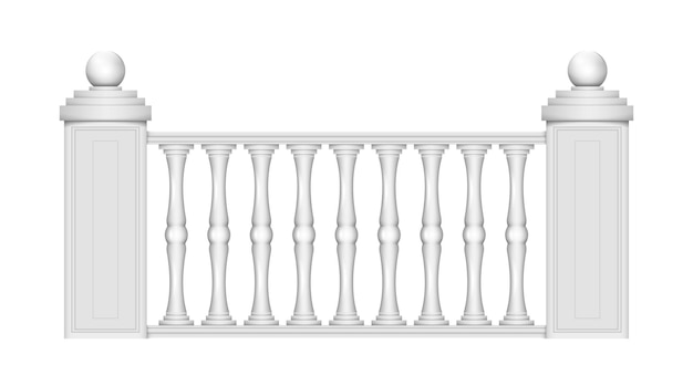 White stone or marble balustrades with pillars columns balusters and handrails