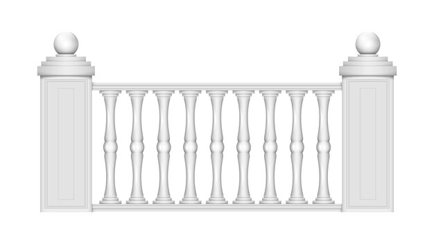 Vector white stone or marble balustrades with pillars columns balusters and handrails