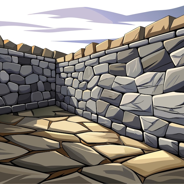 Vector white surface with stone wall illustration watercolor vector art