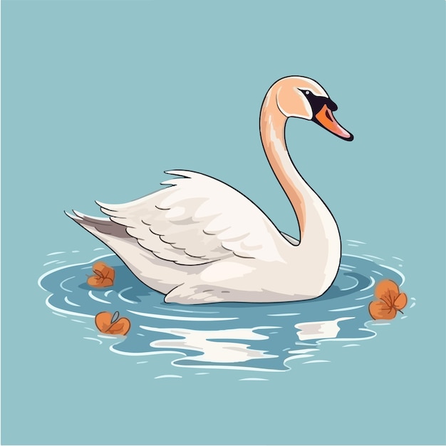 A white swan with brown eggs on a blue background.