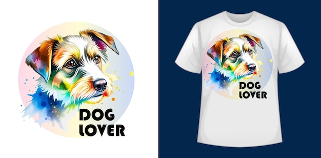 Vector a white t shirt with a colorful image of a dog on the front