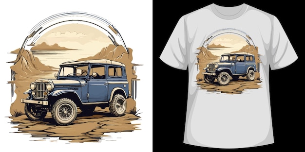 a white t shirt with a picture of a jeep on it