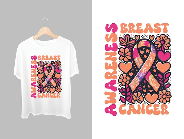 Vector a white t shirt with the pink ribbon on it and the breast cancer awareness