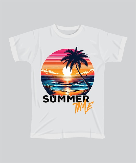 a white t shirt with a sunset on it is printed on the front