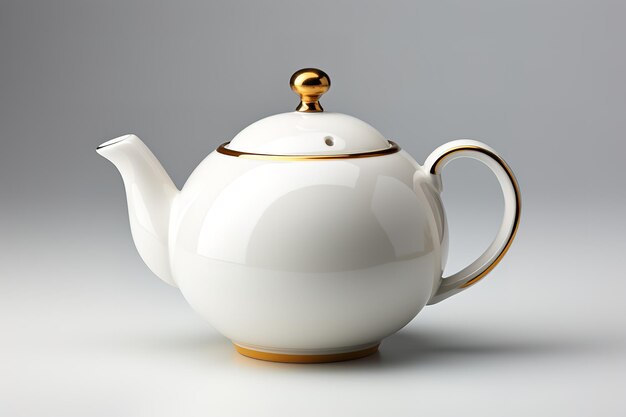 Vector white teapot with golden rim in classic style isolated on white background with clipping path