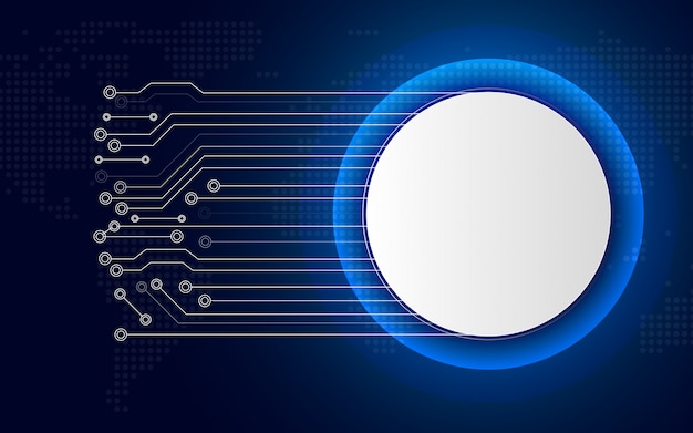 White technology circle button on blue abstract background 