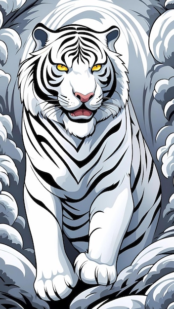 White tiger cartoon illustration vector