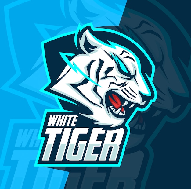 Vector white tiger mascot esport logo design