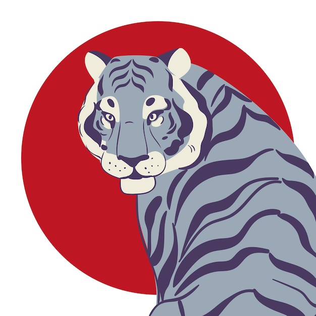 White tiger on red circle isolated on white background Vector tiger side view