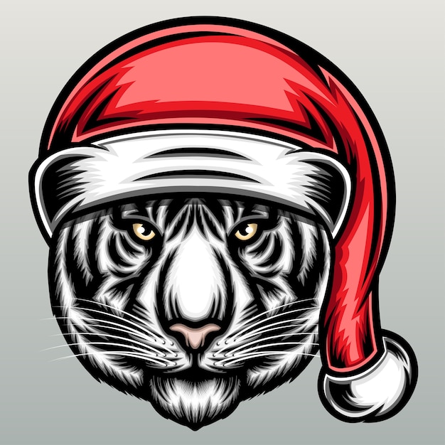 White tiger with christmas hat.