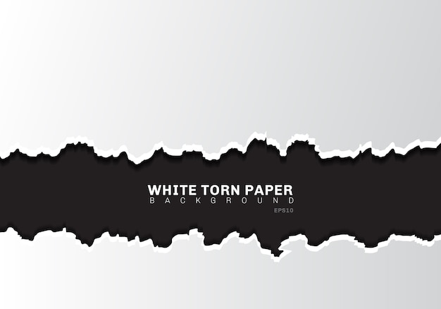 White torn paper edges with shadow on black background