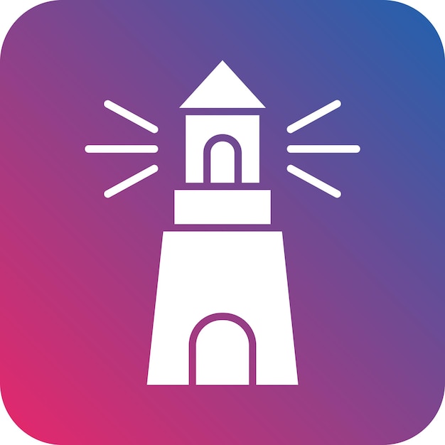 a white tower with a blue and pink logo with a blue and pink and purple background