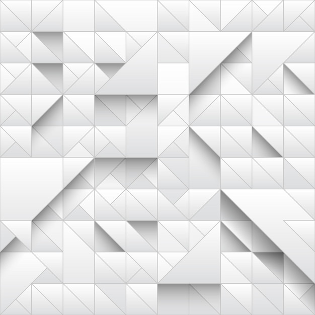 White triangle geometric seamless pattern background. 3d design with simple print. Shapes and shadows. Vector repeating texture. Modern light swatch. Simple graphic design. Trendy geometry.