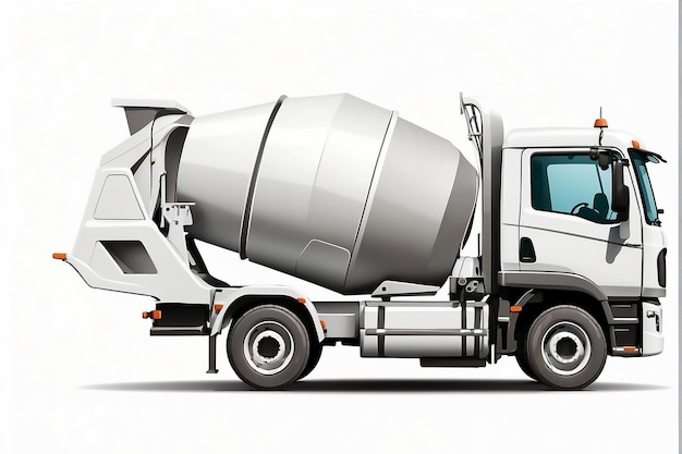 a white truck with a bucket on the side and the words  bucket  on the side