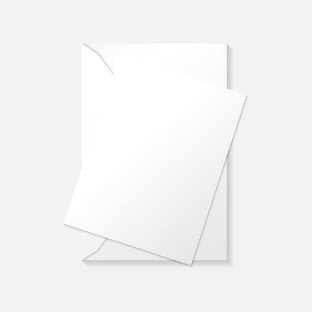 White vertical greeting card on envelope flat lay