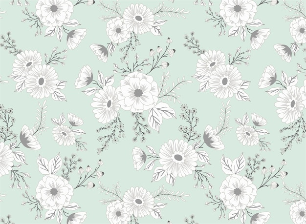 White Winter Daisies Floral Pattern